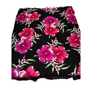 Aloha Fashion Hibiscus Floral Sarong Cover-Up‎ One Size Black Rayon Beach